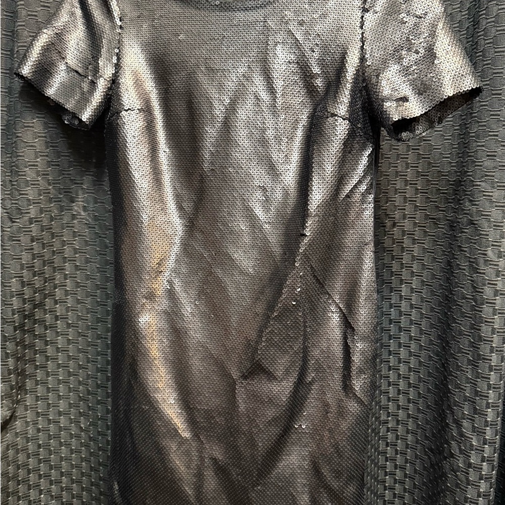 Elegant Black Sequined Short Sleeve Dress